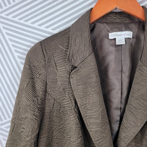 Coldwater Creek Size Medium Jacket Blazer career Satin Crinkle Brown Womens - Picture 2 of 5